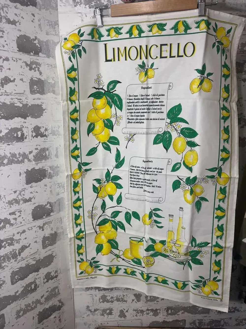 VtG New Italy LIMONCELLO MonveniR Italian Recipe decor 22x 35 in. 100% cotton